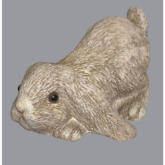 Vintage Bunny Rabbit Figurine 7" With Shaggy Texture & Brown Eyes - Picture 1 of 11
